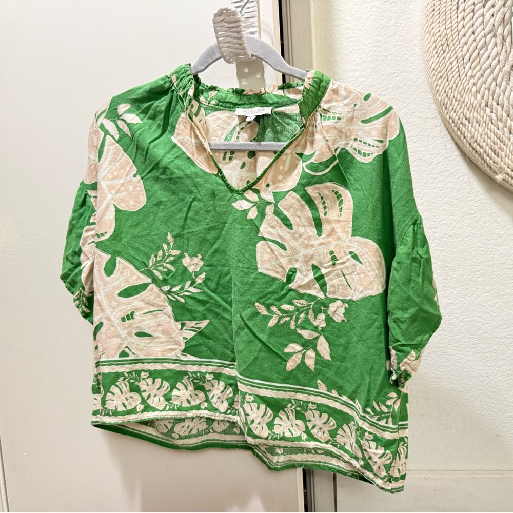 Rachel Zoe palm leaf linen Hawaiian top large